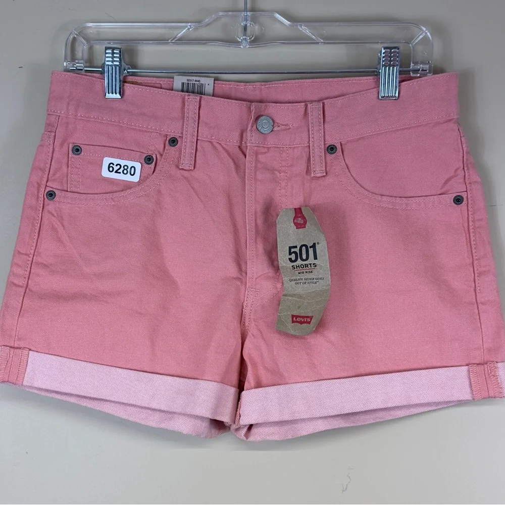 COPY - Levi’s 501 shorts mid rise w 28 10-1/2 rise 3” inseam coral. NWT sold - Picture 2 of 5
